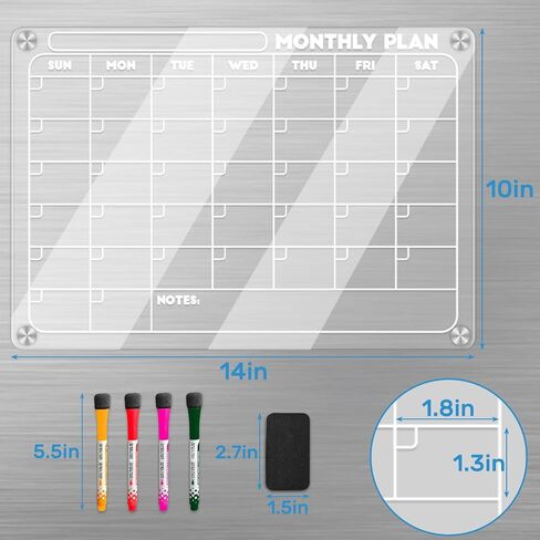 Acrylic Magnetic Calendar for Fridge, Weekly Planner Transparent Dry Erase Board for Refrigerator includes 4 Colors Markers and Eraser Apartment Decor Must Haves Acrylic Board for Kitchen（12"X8"） in Saudi Arabia