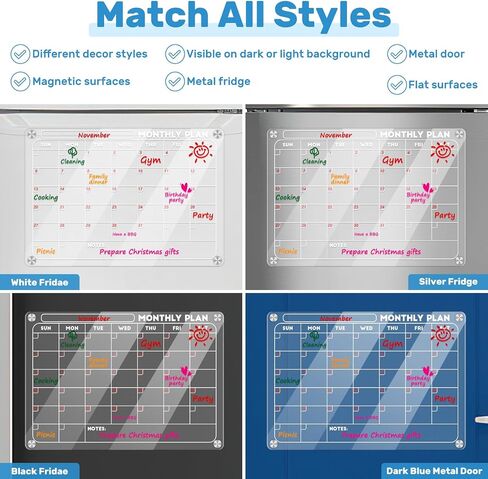 Acrylic Magnetic Calendar for Fridge, Weekly Planner Transparent Dry Erase Board for Refrigerator includes 4 Colors Markers and Eraser Apartment Decor Must Haves Acrylic Board for Kitchen（12"X8"） in Saudi Arabia
