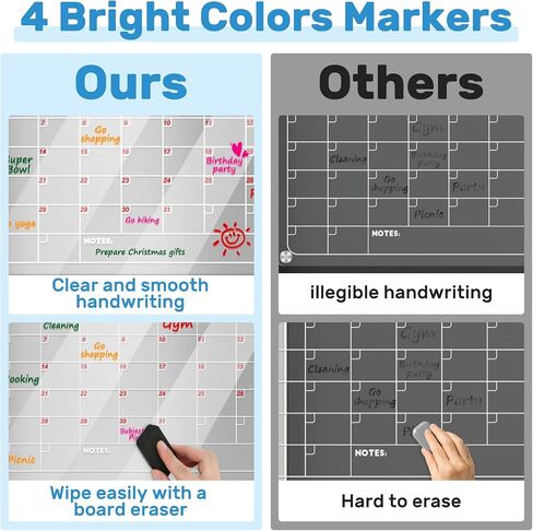 Acrylic Magnetic Calendar for Fridge, Weekly Planner Transparent Dry Erase Board for Refrigerator includes 4 Colors Markers and Eraser Apartment Decor Must Haves Acrylic Board for Kitchen（12"X8"） in Saudi Arabia