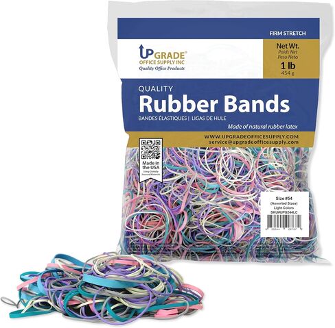 Upgrade Office Supply UPG244LC Rubber Bands, Size #54, Assorted Non-Latex Light Colors, 1 lb Bag, USA in Saudi Arabia