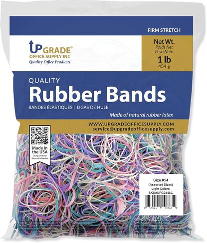 Upgrade Office Supply UPG244LC Rubber Bands, Size #54, Assorted Non-Latex Light Colors, 1 lb Bag, USA in Saudi Arabia