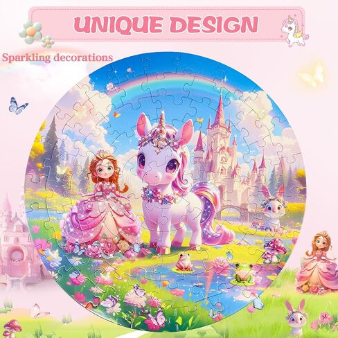 Floor Puzzles for Kids Ages 4-6, 70 Pieces Large Round Unicorn Princess Floor Puzzle Unicorn Jigsaw Puzzle Toy for 3 4 5 6 Toddler Girls - Educational Christmas, Birthday Gift in Saudi Arabia