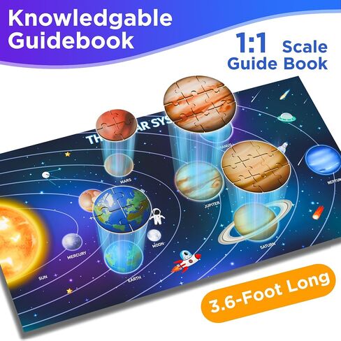 iPlay, iLearn Floor Puzzle for Kids Ages 4-8, Wooden Solar System Jigsaw Puzzle, 53Pcs Planetary Puzzle Game, Space Planets Learning Toy, Birthday Gift for 3-5 4-6 7 10-12 Year Old Boy Girl Child Teen in Saudi Arabia