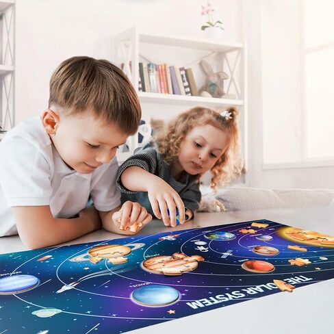 iPlay, iLearn Floor Puzzle for Kids Ages 4-8, Wooden Solar System Jigsaw Puzzle, 53Pcs Planetary Puzzle Game, Space Planets Learning Toy, Birthday Gift for 3-5 4-6 7 10-12 Year Old Boy Girl Child Teen in Saudi Arabia
