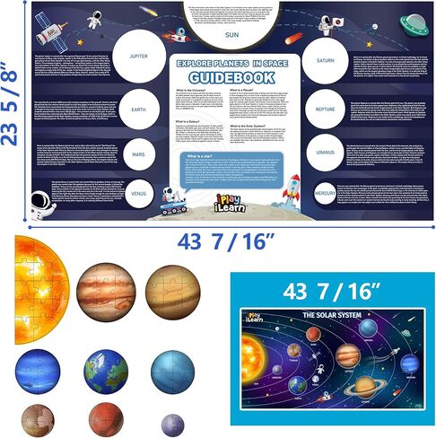 iPlay, iLearn Floor Puzzle for Kids Ages 4-8, Wooden Solar System Jigsaw Puzzle, 53Pcs Planetary Puzzle Game, Space Planets Learning Toy, Birthday Gift for 3-5 4-6 7 10-12 Year Old Boy Girl Child Teen in Saudi Arabia