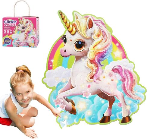 45 Piece Jumbo Shimmery Unicorn Puzzles for Kids Ages 4-6, Large Floor Unicorn Puzzle for Girls 4-6 with Puzzle Sticker Sheets, Perfect Unicorn Toys for Girls Age 4-6, Ideal Gifts for 5 Year Old Girls in Saudi Arabia