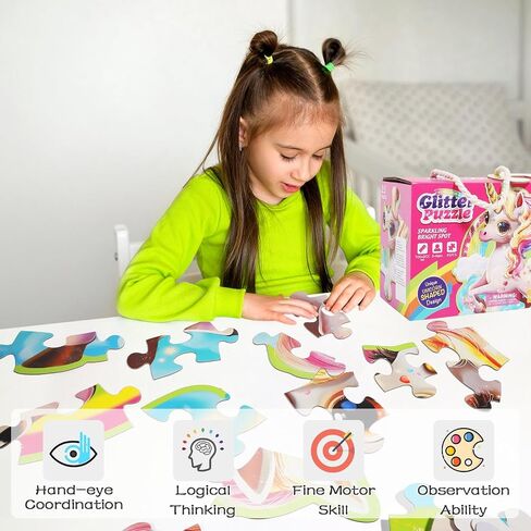 45 Piece Jumbo Shimmery Unicorn Puzzles for Kids Ages 4-6, Large Floor Unicorn Puzzle for Girls 4-6 with Puzzle Sticker Sheets, Perfect Unicorn Toys for Girls Age 4-6, Ideal Gifts for 5 Year Old Girls in Saudi Arabia
