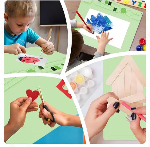 حصيرة فنية من السيليكون المحمولة من RGBMIX Art Supplies مع 10 فرش طلاء، 20 بوصة × 16 بوصة من السيليكون بساط رسم كبير من السيليكون للفنانين باللون الأخضر in Saudi Arabia