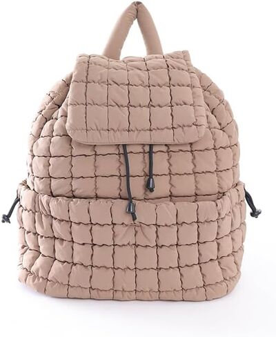 VAKAER Puffer Backpack for Women Lightweight Quilted Hiker Pack with Drawstring Padding Backpacks for Travel Gym (Khaki) in Saudi Arabia