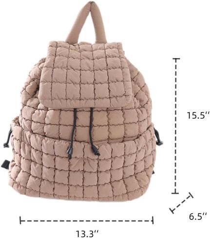 VAKAER Puffer Backpack for Women Lightweight Quilted Hiker Pack with Drawstring Padding Backpacks for Travel Gym (Khaki) in Saudi Arabia