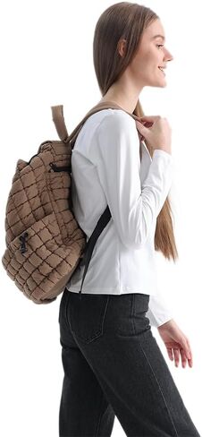 VAKAER Puffer Backpack for Women Lightweight Quilted Hiker Pack with Drawstring Padding Backpacks for Travel Gym (Khaki) in Saudi Arabia