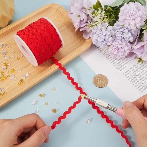 GORGECRAFT 27 Yards Blue Rick Rack Trim Ribbon 1/4 inch~3/8 inch Wave Sewing Bending Fringe Trim with 32Pcs 2 Colors Iron Ribbon Crimp Ends and 64Pcs 2 Colors Jump Rings for DIY Sewing Crafts Clothes in Saudi Arabia
