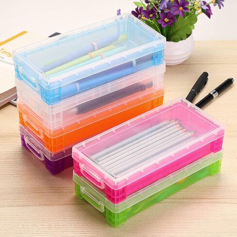 BTSKY Large Capacity Pencil Box, Office Supplies Storage Organizer Box, Brush Painting Pencils Storage Box Watercolor Pen Container Drawing Tools(6 Pack Clear) in Kuwait
