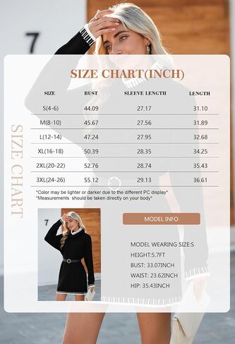 Pink Queen Women's Oversized Turtleneck Sweater Dress 2024 Casual Loose Long Sleeve Fall Winter Knit Mini Dress with Pockets in Kuwait