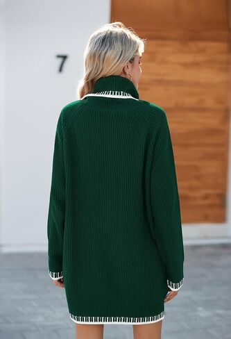 Pink Queen Women's Oversized Turtleneck Sweater Dress 2024 Casual Loose Long Sleeve Fall Winter Knit Mini Dress with Pockets in Kuwait