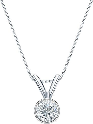 Diamond Wish 1/5 to 1 Carat Diamond Round-Cut Solitaire Pendant Necklace in 18k White or Yellow Gold Bezel Set (cttw, H-I, I2-I3) in Saudi Arabia