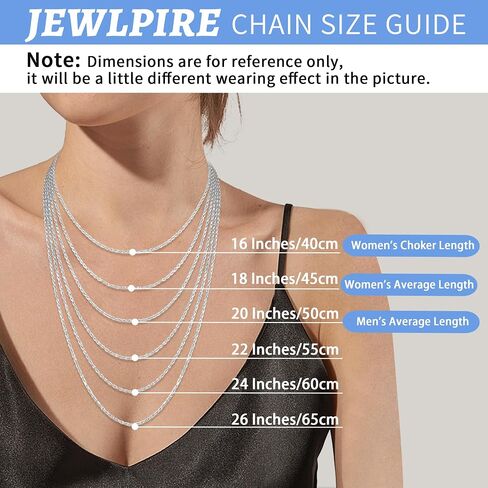 Jewlpire سلسلة حبل إيطالية 2 مم 925 من الفضة الإسترلينية قلادة للنساء والرجال، سلسلة ذهبية مطلية عيار 14 قيراط للنساء، قلادات سلسلة نسائية قوية، 16 18 20 22 24 26 بوصة in Kuwait