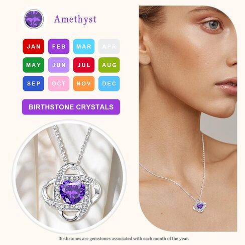 Birthstone Necklaces for Women,S925 Silver Jewelry with Birthstone Pendant Necklace Gifts for Mom,Wife,Sister,Girlfriend,Best Friend on Chrismas,Birthday,Valentines,Mothers Day,Anniversary with Exquisite Packaged Gift Box in Saudi Arabia