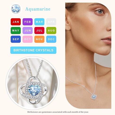قلادات جوهرة الميلاد للنساء، مجوهرات فضية S925 مع قلادة قلادة جوهرة الميلاد هدايا للأم والزوجة والأخت والصديقة وأفضل صديق في عيد الميلاد وعيد الميلاد وعيد الحب وعيد الأم والذكرى السنوية مع صندوق هدايا رائع معبأ in Kuwait