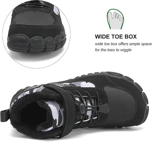 Dannto Kids Winter Snow Boots Boys Girls Wide Toe Box Warm Barefoot Hiking Shoes Fur Lined Outdoor Ankle Walking Boots in Saudi Arabia