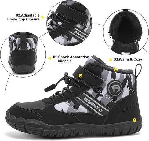 Dannto Kids Winter Snow Boots Boys Girls Wide Toe Box Warm Barefoot Hiking Shoes Fur Lined Outdoor Ankle Walking Boots in Saudi Arabia