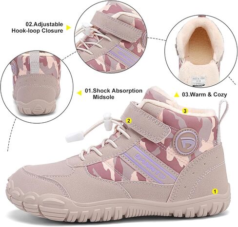Dannto Kids Winter Snow Boots Boys Girls Wide Toe Box Warm Barefoot Hiking Shoes Fur Lined Outdoor Ankle Walking Boots in Saudi Arabia