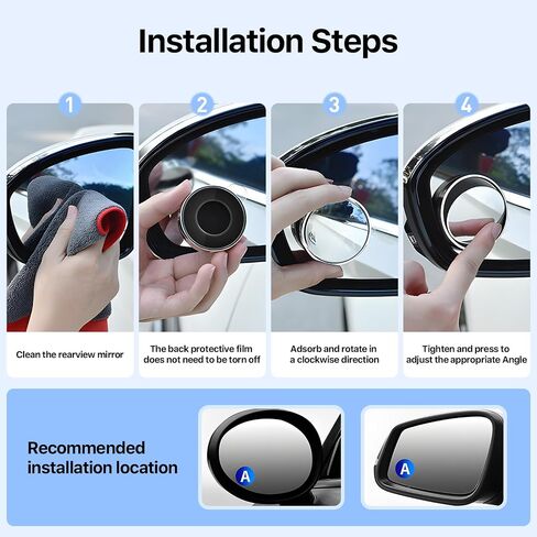 2024 Upgraded Suction Cup Car Convex Blind Spot Mirrors - 360° Wide-Angle Side & Rear View Assistant Mirrors for Enhanced Safety in Cars, SUVs, and Trucks (2pack, Black) in Saudi Arabia