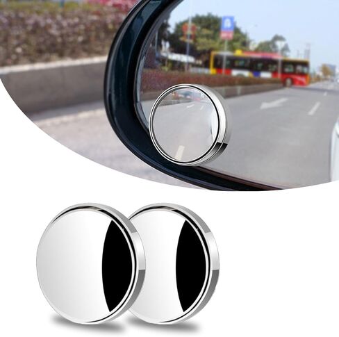 2 PCS Car Reversing Blind Spot Mirror, 2.16" x 0.39" High-definition Glass 360° Large Viewing Angle Round Mirror, Self-adhesive ABS Anti-collision Shell, Compatible with Most Models (Black) in Saudi Arabia