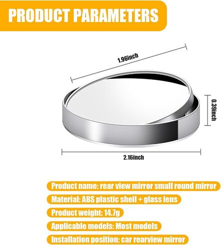 2 PCS Car Reversing Blind Spot Mirror, 2.16" x 0.39" High-definition Glass 360° Large Viewing Angle Round Mirror, Self-adhesive ABS Anti-collision Shell, Compatible with Most Models (Black) in Saudi Arabia
