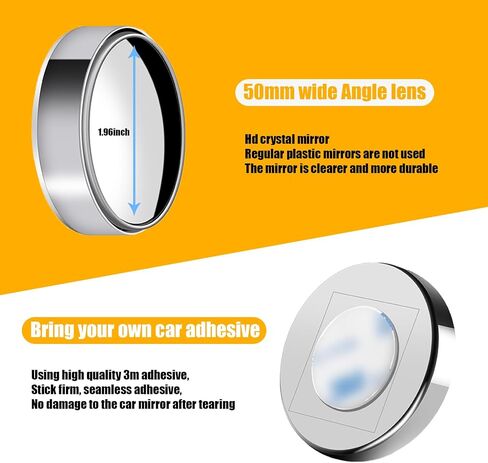 2 PCS Car Reversing Blind Spot Mirror, 2.16" x 0.39" High-definition Glass 360° Large Viewing Angle Round Mirror, Self-adhesive ABS Anti-collision Shell, Compatible with Most Models (Black) in Saudi Arabia