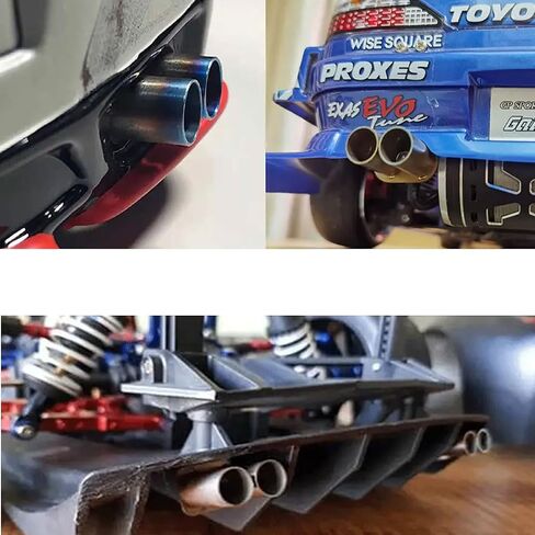 RC Exhaust Pipe Tailpipe,Stainless Single Double Simulation Exhaust Pipe with LED Light for 1/10 Drifting RC Car HSP HPI Sakura Tamiya Upgrade Parts (Double) in Saudi Arabia
