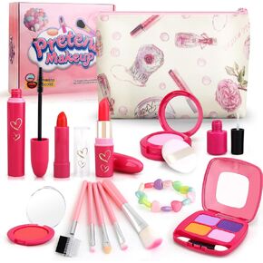 Girl Gifts Basic Pretend Makeup for Little Girls, Play Makeup for Kids 3-5, Fake Makeup Set Toys for 3 4 5 6 7 Year Old Girls, Toddler Makeup Kit with Fake Make up Toys Birthday Gifts