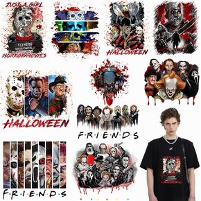 10 Sheets Halloween Iron on Transfers for T-Shirts,Halloween Iron on Patches Stickers,Horror Movie Characters,Halloween Heat Transfer Vinyl Halloween Iron on Decals for T-Shirt Clothes DIY