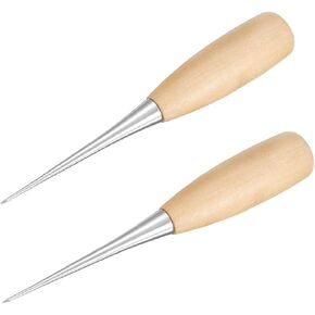Luwigs 2 Packs Leather Craft Awl Tools Alloy Steel Wood Handle Punching Tapered Awl Leather Drillable Stitching Sewing Awl Repair DIY Gadget Tool (2 Packs)