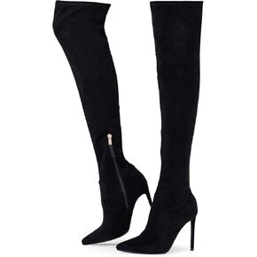 Elisabet Tang Thigh High Boots Over the Knee Boots for Women,Sexy 4.3 inch Stilettos High Heels Boots Stretch Suede Long Pointed Toe Shoes