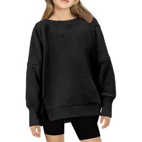 Yoklass Girls Casual Sweatshirt Crew Neck Long Sleeve Shirts Oversized Side Slit Pullover Top 4-13 Years