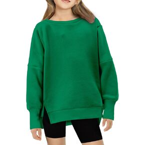 Yoklass Girls Casual Sweatshirt Crew Neck Long Sleeve Shirts Oversized Side Slit Pullover Top 4-13 Years