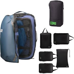 حزمة السفر COR Surf The Island Hopper - حقيبة ظهر على طراز الأمتعة سعة 40 لترًا (أزرق) - مجموعة مكونة من 6 مكعبات تعبئة وحقيبة أدوات الزينة المدمجة المقاومة للماء in Kuwait