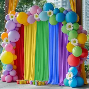 Rainbow Backdrop for Birthday Party Bright Colorful Curtains Backdrop for Unicorn Party Supplies Baby Shower Birthday Props Booth Background 10×7ft