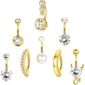 UBGICIG 14G Belly Button Ring for Women - Silver/Gold 316L Surgical Steel Belly Button Rings CZ 10mm Clicker Belly Rings Opal Belly Button Ring Heart Belly Rings for Women Dainty Dangling Belly Button Piercing Body Belly Piercing Jewelry