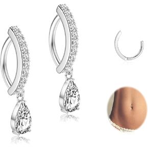 UBGICIG 14G Belly Button Ring for Women - Silver/Gold 316L Surgical Steel Belly Button Rings CZ 10mm Clicker Belly Rings Opal Belly Button Ring Heart Belly Rings for Women Dainty Dangling Belly Button Piercing Body Belly Piercing Jewelry