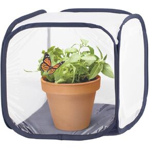 12" S Size Blue Butterfly Habitat Cage, Monarch Butterfly Habitat, Butterfly Cage for Caterpillars, Flying Insect Mesh Cage, Outdoor Observation Plant, Pop-Up Open Size: 12"x12"x12"