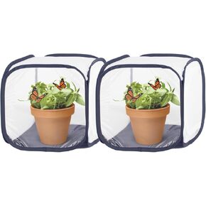12" S Size Blue Butterfly Habitat Cage, Monarch Butterfly Habitat, Butterfly Cage for Caterpillars, Flying Insect Mesh Cage, Outdoor Observation Plant, Pop-Up Open Size: 12"x12"x12"