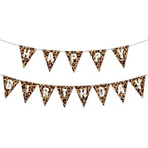 Cheetah Happy Birthday Banner Cheetah Birthday Decorations Leopard Print Theme Decorations Boy Girl Baby Shower Safari Party Supplies