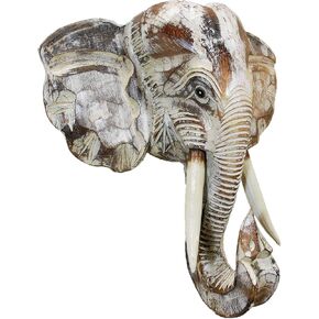 Elephant Head Mask Decor a Magnificent impressive Size Safari Wall Hanging Hand-carved And Painted (White, 12 inch)