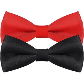 Kids Bow Tie, 2 Pack Classic Solid Color Bow Ties Pre-Tied Adjustable Neck Bowtie for Boys Wedding Parties