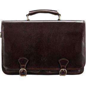 Maxwell Scott - Mens Luxury Full Grain Leather Satchel Briefcase Bag - 3 Section with Hidden Popper Closure - The Jesolo3