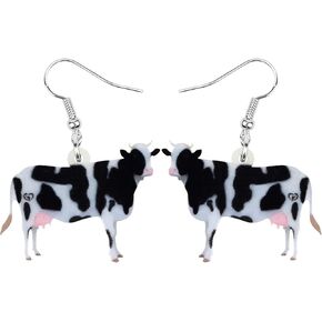 DOWAY Acrylic Charm Cute Cartoon Dairy Cattle Milk Cow Earrings Drop Dangle Jewelry Farm Decoration for Women Girls Funny Party Gifts (Black and White-1)