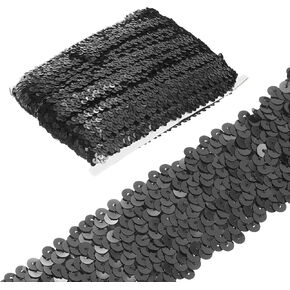 uxcell 10 Yards 1.8 Inch Elastic Sequins Trim Stretch Flat Sequin Paillette Fabric Ribbon Trim Strip for Crafts Sewing Costume Dress, Black
