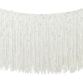 Fenghuangwu 3.5 Yard of 6'' Sequins Chainette Fringe Trim Tassel Sewing Trim for Costume Clothes DIY Latin Dress Stage (Cream)